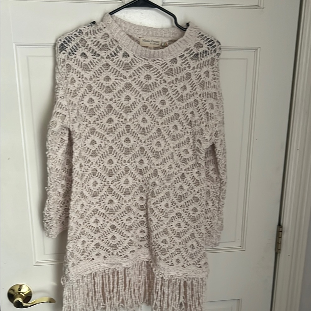 Cream Textured Tunic with Fringe Detailing